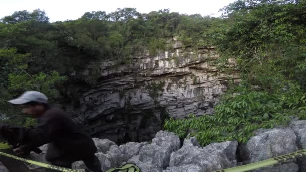 Der Keller Von Las Golondrinas Hirundo Rustica Ist Ein Natürlicher — Stockvideo