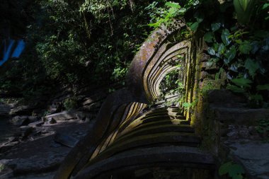 surreal architecture, fantastic landscape, beautiful old castle, Beautiful structures, jungle and waterfalls in Edward James´s surreal botanical garden, Xilitla, San Luis Potosi, Mexicowaterfall in su