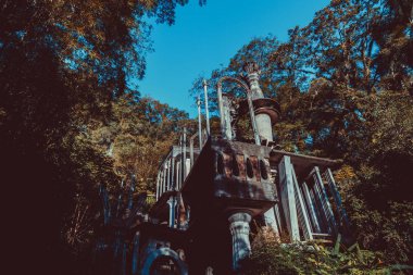 surreal architecture, fantastic landscape, beautiful old castle,Beautiful structures, jungle and waterfalls in Edward James´s surreal botanical garden, Xilitla, San Luis Potosi, Mexico