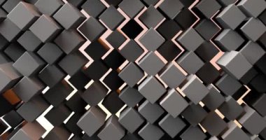 Seamless loop: 3d digital technology concept. Black cubes with orange segments symbolize the data block