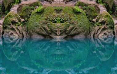 rock face photomontage in River of Tamul waterfall