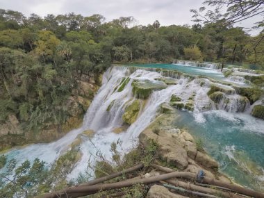 aerial view,incredibly beautiful fabulous magical landscape with the waterfall in (EL SALTO-EL MECO) san luis potosi Mexico