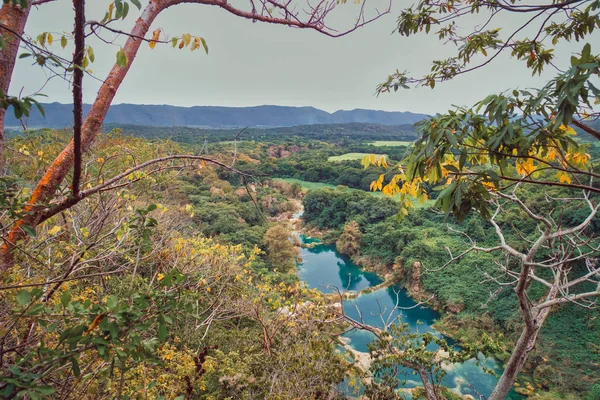 Panoramic beautiful deep forest waterfall in (EL SALTO-EL MECO) san luis potosi México, — Stock Photo, Image