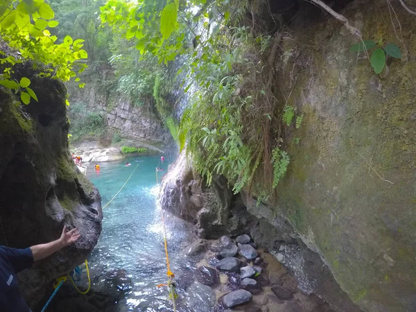 Bridge God Waterfalls San Luis Potos January 2020 Beautiful Woman — Stock Photo, Image