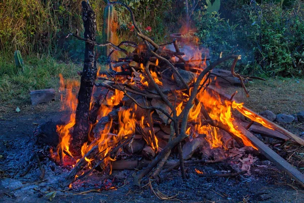 Ognisko Temazcal Kamienie Ogień Drewno — Zdjęcie stockowe