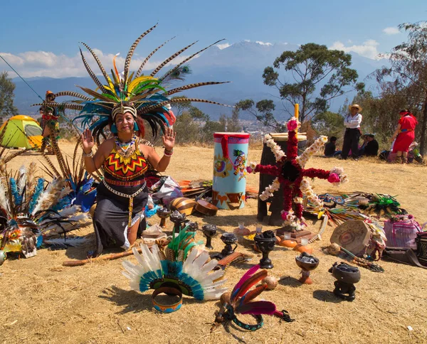 Sacromonte Amecameca February 2020 Dancer Characterized Prehispanic Costumes Parque Nacional — ストック写真