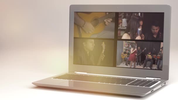 Video Streaming Online Concert Live Music Clip Internet Laptop White — Stock Video