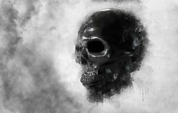 Black Clay Skull White Background Smoke — Stock Photo, Image