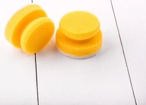 Yellow sponges for washing dishes — Stock Photo, Image