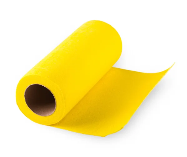 Nieuwe gele papieren handdoek geïsoleerd op wit — Stockfoto
