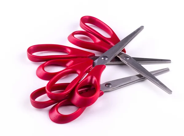 Zestaw nowy nożyczki papier czerwony na białym — Zdjęcie stockowe