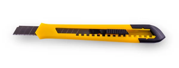 Cortador de papel amarelo com lâmina aberta — Fotografia de Stock