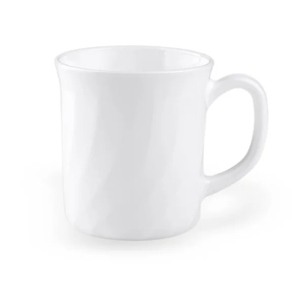 Taza de café blanco vacío aislado sobre fondo blanco — Foto de Stock