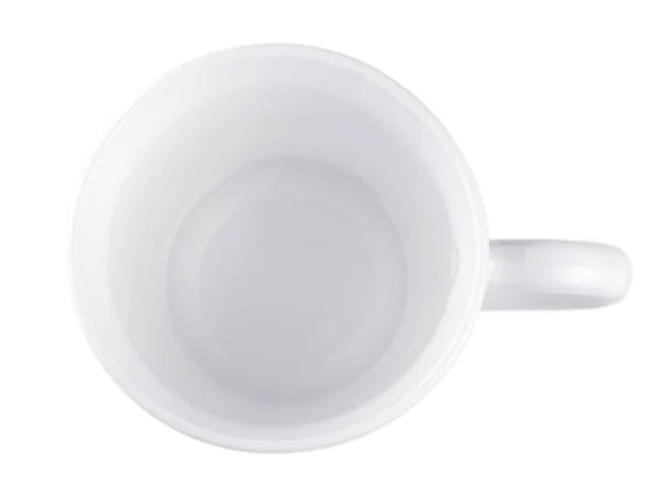 Taza de café blanco vacío aislado sobre fondo blanco — Foto de Stock