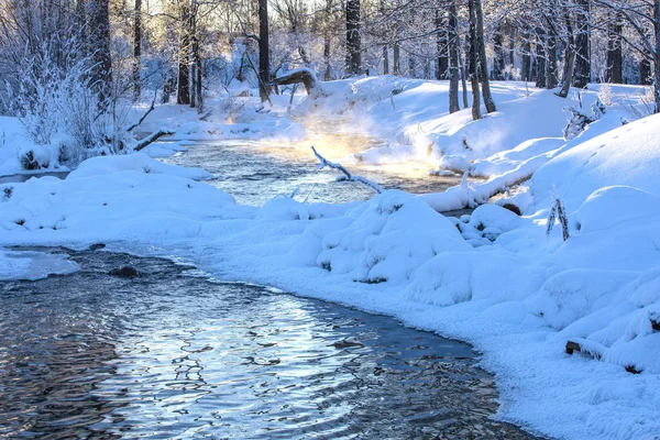 Winter rivierlandschap met mist — Stockfoto