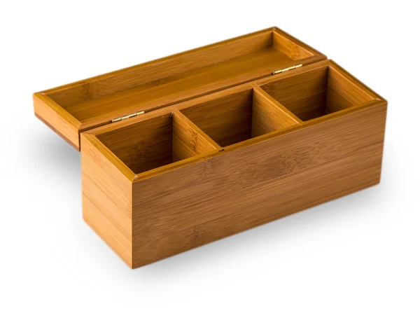 Drewniane pudełko izolowane na białym tle — Zdjęcie stockowe