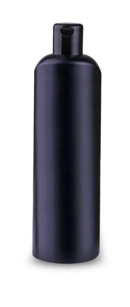 Botella negra de champú sobre blanco — Foto de Stock