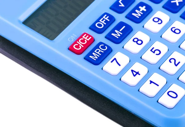 Calculatrice bleue de conception d'entreprise dans le bureau de travail — Photo