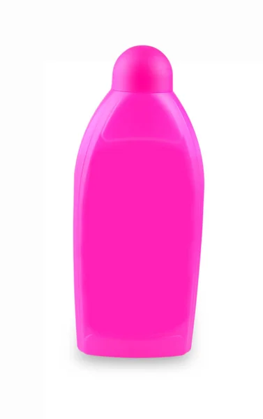 Garrafa de plástico rosa com produtos químicos domésticos em um backgrou branco — Fotografia de Stock