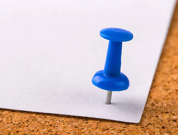 The πλαστικός κουμπί με μια βελόνα κολλήσει σε ένα φύλλο σιδήρου λευκό — Φωτογραφία Αρχείου
