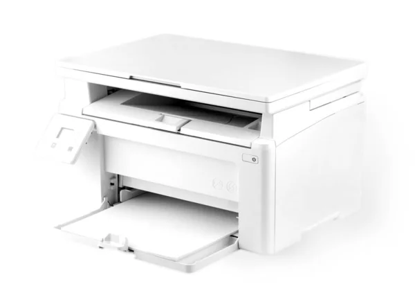 Impresora blanca moderna aislada en blanco — Foto de Stock