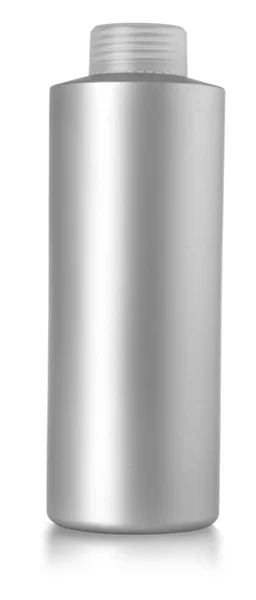 Botella de plata con champú en blanco —  Fotos de Stock