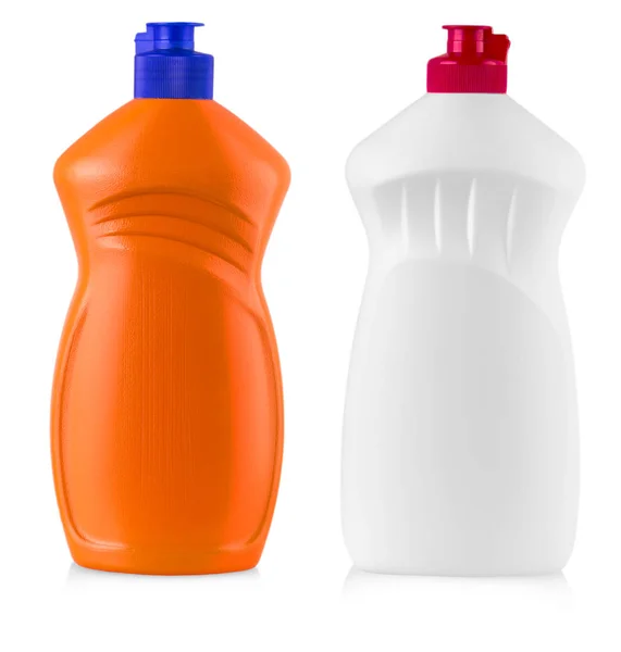塑料瓶与洗衣液去污剂、 清洗剂, — 图库照片