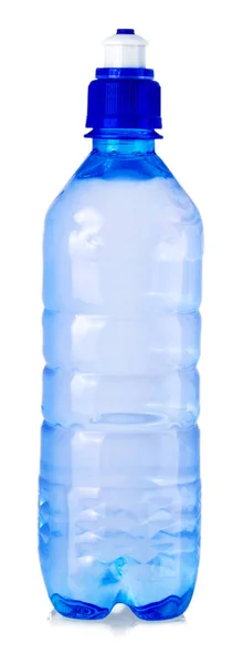 Blaue Wasserflaschen isoliert auf weißem Hintergrund. — Stockfoto