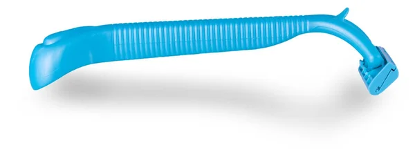 Beyaz izole mavi plastik tek kullanımlık tıraş makinesi. — Stok fotoğraf