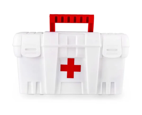 Eerste hulp. Medische Kit op witte geïsoleerde achtergrond. — Stockfoto