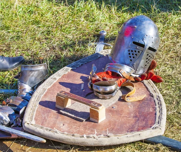 Knight armor on grass. — Stock Photo, Image