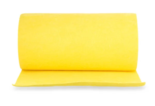 Вид зверху на жовтий фетровий рулон тканини ізольований на білому тлі — стокове фото