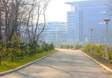 Uzak Doğu Federal Uni parkın içinden sarma yürüyen yol