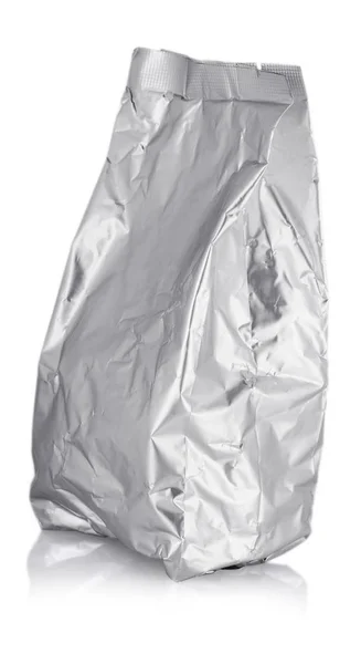 Silver foil zipper bag packaging on white background. — Stock Photo, Image