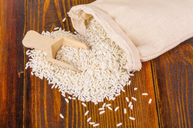 Küçük çuval bezi çanta wo ile beyaz Yasemin Tayland pirinç pişmemiş