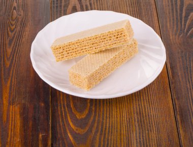 Ahşap plaka günü kahvaltıda tatlı Belçika waffle