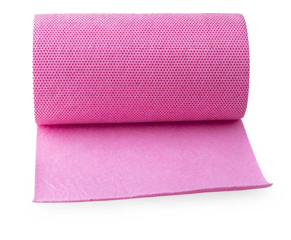 白色背景的粉红色包装纸卷. — 图库照片