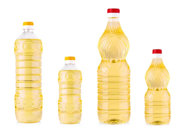 Botellas de aceite de girasol aisladas sobre fondo blanco. — Foto de Stock