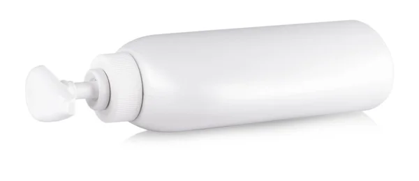 Vita rör flaska schampo, balsam, håret skölj på en vit — Stockfoto