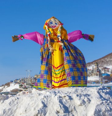 Kış. Shrovetide, Kamçatka, Rusya.