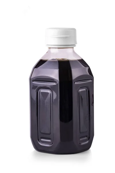 opened soy sauce bottles isolated on white background