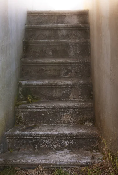 태양 이 있는 오래 된 콘크리트 계단 — 스톡 사진