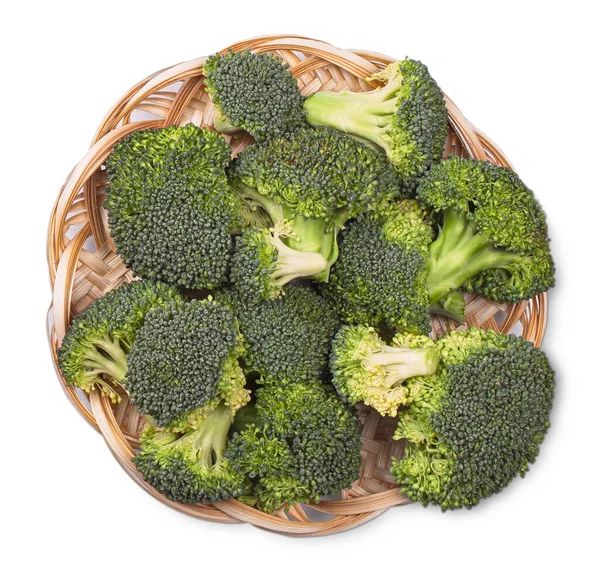 Wooden Bowl Broccoli White Background Healthy Green Organic Vegetable — Stock Photo, Image