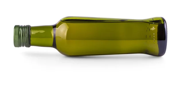 横に横たわる白いオリーブオイルと緑のボトル — ストック写真
