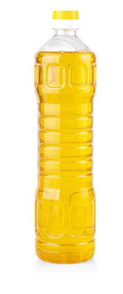 Овощное Подсолнечное Масло Пластиковой Бутылке Изолированные Вырезкой Дорожки Включены — стоковое фото