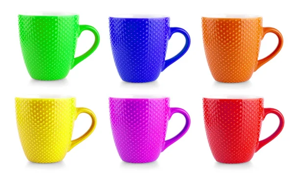Цветные Чашки Кружку Напиток Белом Фоне Изоляции — стоковое фото