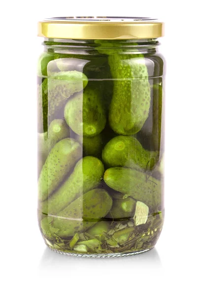 Glass Jar Cucumbers White Background — Stock Photo, Image