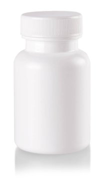 Beyaz tıbbi konteynır beyaz arka planda izole edildi