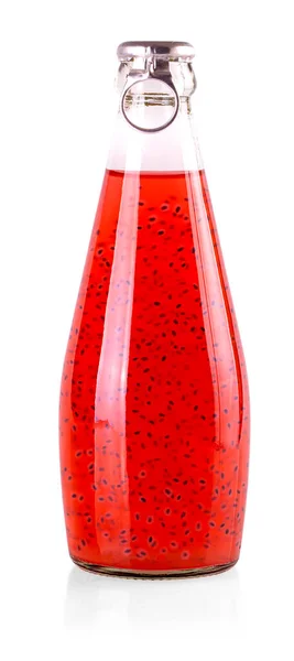 Las Bebidas Rojas Con Semillas Albahaca Semillas Falooda Tukmaria Botellas — Foto de Stock