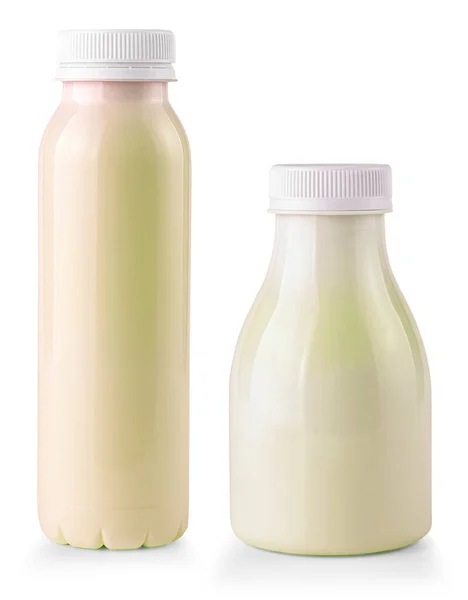 Fruit Yoghurt Flessen Geïsoleerd Witte Achtergrond — Stockfoto